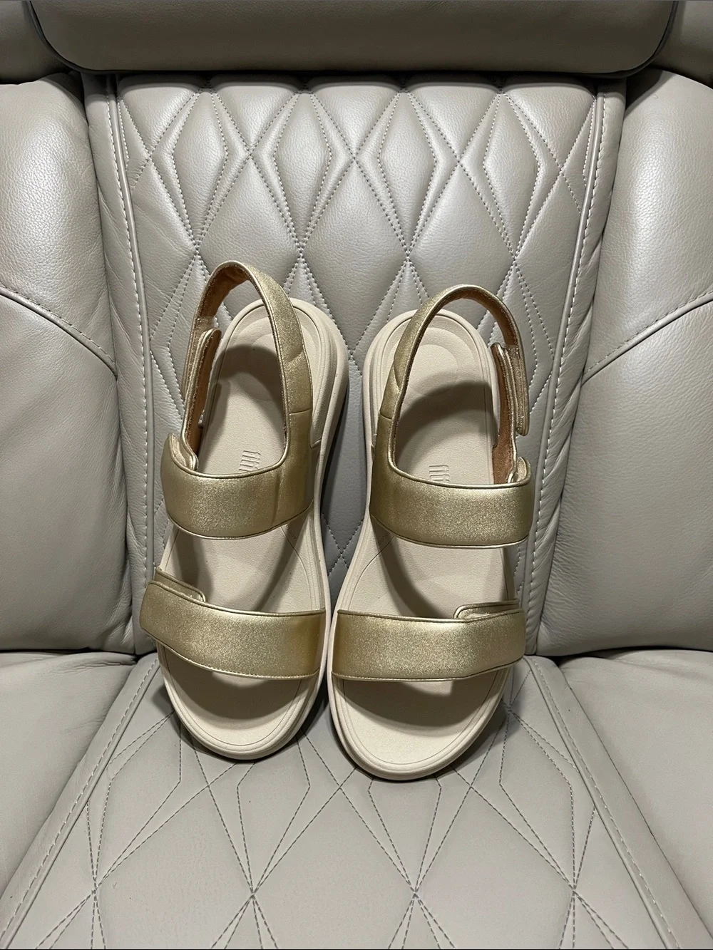 FitFlop F-Mode Go Metallic Gold Adjustable Flatform Sandals - Picture 5 of 10